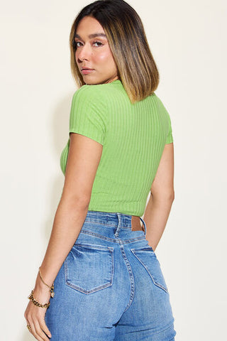 Shop Basic Bae Full Size Ribbed Round Neck Short Sleeve T-Shirt Now On Klozey Store - Trendy U.S. Premium Women Apparel & Accessories And Be Up-To-Fashion!