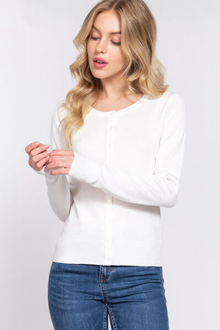 Shop ACTIVE BASIC Ribbed Trim Button Up Cardigan Now On Klozey Store - Trendy U.S. Premium Women Apparel & Accessories And Be Up-To-Fashion!