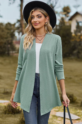 Shop Textured Open Front Long Sleeve Cardigan Now On Klozey Store - Trendy U.S. Premium Women Apparel & Accessories And Be Up-To-Fashion!