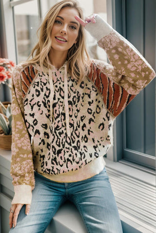 Shop Leopard Drawstring Hooded Sweater Now On Klozey Store - Trendy U.S. Premium Women Apparel & Accessories And Be Up-To-Fashion!