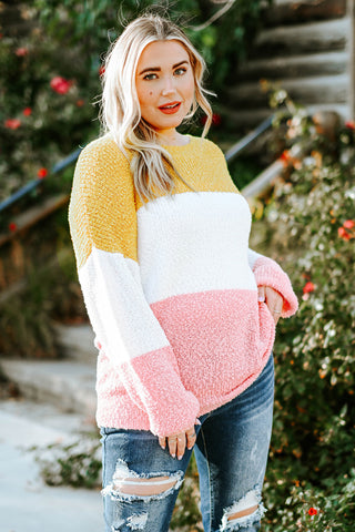 Shop Plus Size Color Block Round Neck Sweater Now On Klozey Store - Trendy U.S. Premium Women Apparel & Accessories And Be Up-To-Fashion!