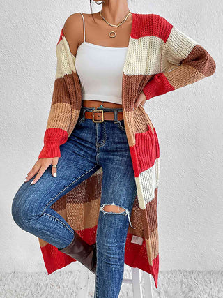 Shop Color Block Open Front Longline Cardigan Now On Klozey Store - Trendy U.S. Premium Women Apparel & Accessories And Be Up-To-Fashion!
