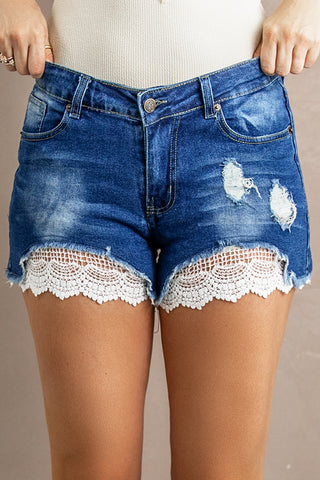 Shop Spliced Lace Distressed Denim Shorts Now On Klozey Store - Trendy U.S. Premium Women Apparel & Accessories And Be Up-To-Fashion!