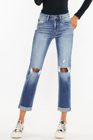 Shop Kancan High Waist Distressed Hem Detail Cropped Straight Jeans Now On Klozey Store - Trendy U.S. Premium Women Apparel & Accessories And Be Up-To-Fashion!