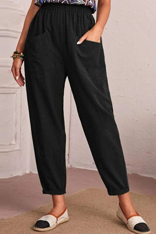Shop Elastic Waist Pocket Tapered Pants Now On Klozey Store - Trendy U.S. Premium Women Apparel & Accessories And Be Up-To-Fashion!