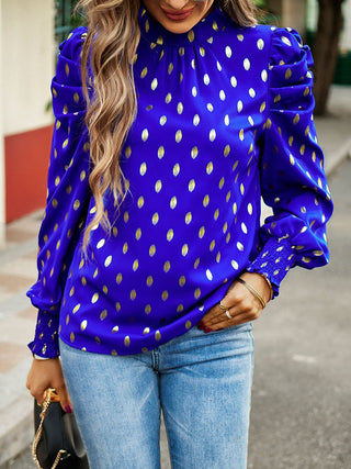 Shop Printed Mock Neck Lantern Sleeve Blouse Now On Klozey Store - Trendy U.S. Premium Women Apparel & Accessories And Be Up-To-Fashion!