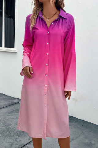 Shop Gradient Long Sleeve Shirt Dress Now On Klozey Store - Trendy U.S. Premium Women Apparel & Accessories And Be Up-To-Fashion!