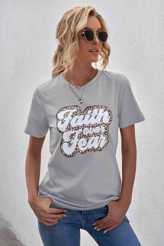 Shop FAITH OVER FEAR Graphic Round Neck Tee Now On Klozey Store - Trendy U.S. Premium Women Apparel & Accessories And Be Up-To-Fashion!