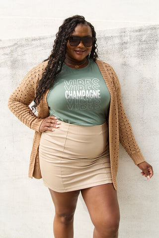 Shop Simply Love Full Size CHAMPAGNE VIBES Round Neck T-Shirt Now On Klozey Store - Trendy U.S. Premium Women Apparel & Accessories And Be Up-To-Fashion!