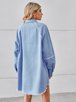 Shop Raw Hem Button Up Denim Dress Now On Klozey Store - Trendy U.S. Premium Women Apparel & Accessories And Be Up-To-Fashion!