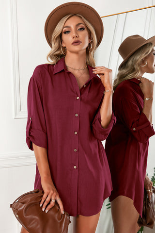 Shop Solid Button Up Drop Shoulder Blouse Now On Klozey Store - Trendy U.S. Premium Women Apparel & Accessories And Be Up-To-Fashion!
