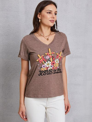 Shop JESUS IS THE ANSWER V-Neck T-Shirt Now On Klozey Store - Trendy U.S. Premium Women Apparel & Accessories And Be Up-To-Fashion!