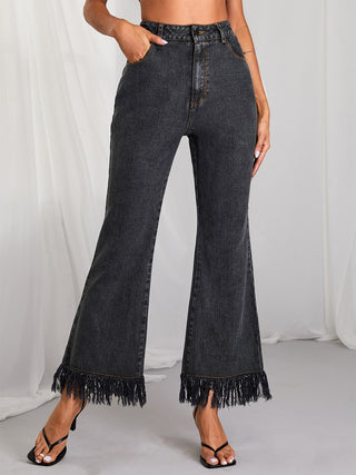 Shop Fringe Detail Wide Leg Jeans Now On Klozey Store - Trendy U.S. Premium Women Apparel & Accessories And Be Up-To-Fashion!