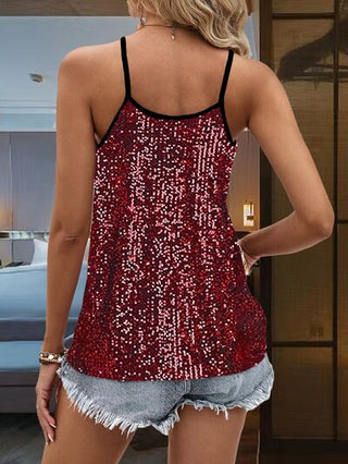 Shop Lace Detail Sequin V-Neck Cami Now On Klozey Store - Trendy U.S. Premium Women Apparel & Accessories And Be Up-To-Fashion!