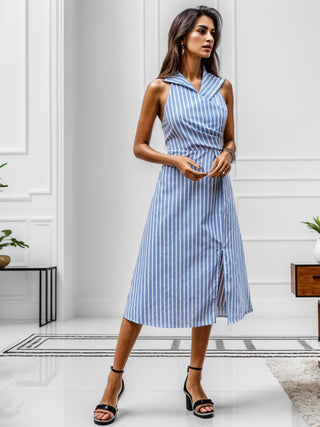 Shop Slit Striped Sleeveless Midi Dress Now On Klozey Store - Trendy U.S. Premium Women Apparel & Accessories And Be Up-To-Fashion!