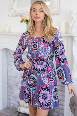 Shop White Birch Printed Long Sleeve Mini Dress with Short Liner Now On Klozey Store - Trendy U.S. Premium Women Apparel & Accessories And Be Up-To-Fashion!