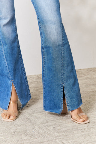 Shop BAYEAS Slit Flare Jeans Now On Klozey Store - Trendy U.S. Premium Women Apparel & Accessories And Be Up-To-Fashion!