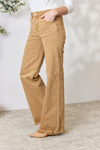 Shop RISEN Full Size Fringe Hem Wide Leg Jeans Now On Klozey Store - Trendy U.S. Premium Women Apparel & Accessories And Be Up-To-Fashion!