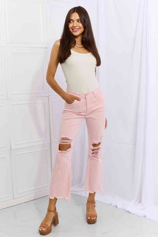 Shop RISEN Miley Full Size Distressed Ankle Flare Jeans Now On Klozey Store - Trendy U.S. Premium Women Apparel & Accessories And Be Up-To-Fashion!