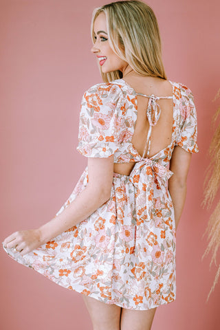 Shop Floral Tie-Back Puff Sleeve Dress Now On Klozey Store - Trendy U.S. Premium Women Apparel & Accessories And Be Up-To-Fashion!
