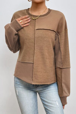 Shop Exposed Seam Round Neck Long Sleeve Sweatshirt Now On Klozey Store - Trendy U.S. Premium Women Apparel & Accessories And Be Up-To-Fashion!