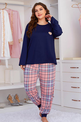 Shop Plus Size Heart Graphic Top and Plaid Joggers Lounge Set Now On Klozey Store - Trendy U.S. Premium Women Apparel & Accessories And Be Up-To-Fashion!