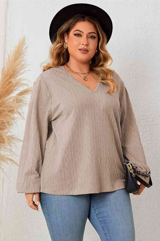 Shop Plus Size Lace Detail V-Neck Long Sleeve Blouse Now On Klozey Store - Trendy U.S. Premium Women Apparel & Accessories And Be Up-To-Fashion!