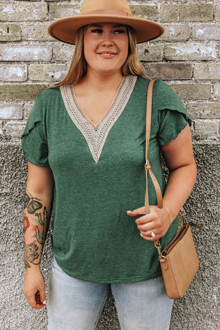 Shop Plus Size V-Neck Petal Sleeve Blouse Now On Klozey Store - Trendy U.S. Premium Women Apparel & Accessories And Be Up-To-Fashion!