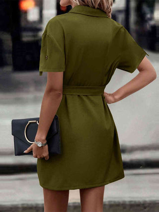 Shop Tie Waist Collared Dress Now On Klozey Store - Trendy U.S. Premium Women Apparel & Accessories And Be Up-To-Fashion!