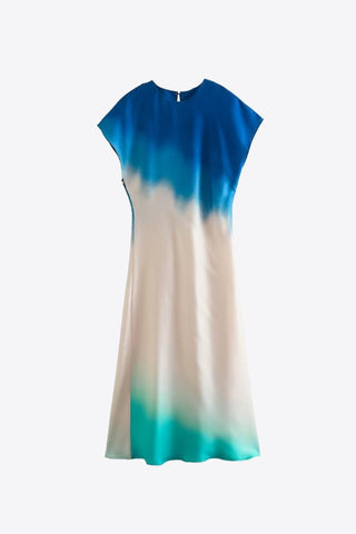 Shop Gradient Round Neck Midi Dress Now On Klozey Store - Trendy U.S. Premium Women Apparel & Accessories And Be Up-To-Fashion!