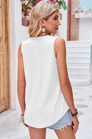 Shop Eyelet V-Neck Wide Strap Tank Now On Klozey Store - Trendy U.S. Premium Women Apparel & Accessories And Be Up-To-Fashion!