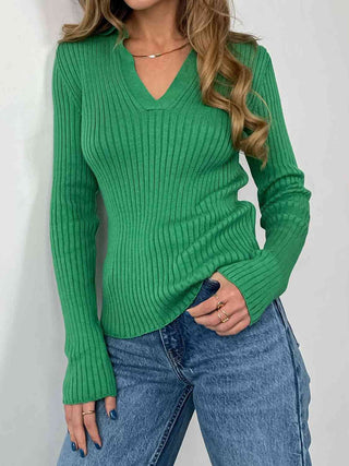 Shop Johnny Collar Rib-Knit Top Now On Klozey Store - Trendy U.S. Premium Women Apparel & Accessories And Be Up-To-Fashion!