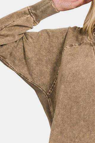 Shop Zenana Pocketed Round Neck Sweatshirt Now On Klozey Store - Trendy U.S. Premium Women Apparel & Accessories And Be Up-To-Fashion!