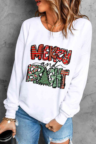 Shop MERRY AND BRIGHT Graphic Sweatshirt Now On Klozey Store - Trendy U.S. Premium Women Apparel & Accessories And Be Up-To-Fashion!