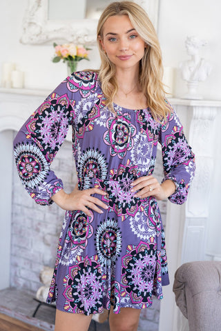 Shop White Birch Printed Long Sleeve Mini Dress with Short Liner Now On Klozey Store - Trendy U.S. Premium Women Apparel & Accessories And Be Up-To-Fashion!