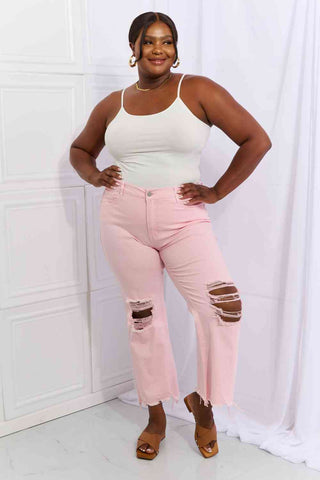 Shop RISEN Miley Full Size Distressed Ankle Flare Jeans Now On Klozey Store - Trendy U.S. Premium Women Apparel & Accessories And Be Up-To-Fashion!