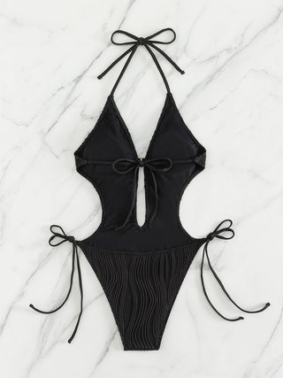 Shop Textured Cutout Tied One-Piece Swimwear Now On Klozey Store - Trendy U.S. Premium Women Apparel & Accessories And Be Up-To-Fashion!