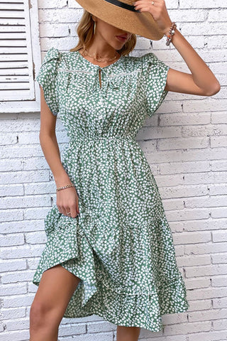 Shop Floral Tie Neck Petal Sleeve Dress Now On Klozey Store - Trendy U.S. Premium Women Apparel & Accessories And Be Up-To-Fashion!