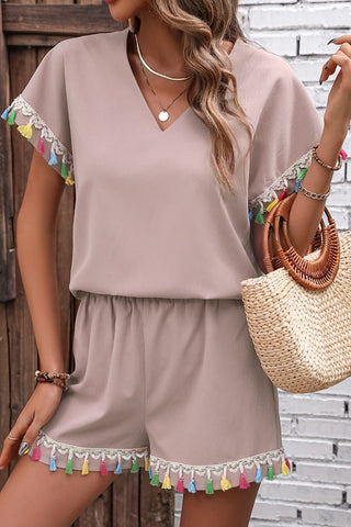 Shop V-Neck Tassel Decor Top and Shorts Set Now On Klozey Store - Trendy U.S. Premium Women Apparel & Accessories And Be Up-To-Fashion!