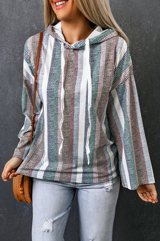 Shop Striped Drawstring Detail Drop Shoulder Hoodie Now On Klozey Store - Trendy U.S. Premium Women Apparel & Accessories And Be Up-To-Fashion!