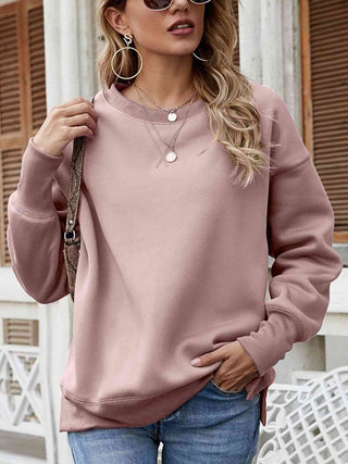Shop Dropped Shoulder Slit Sweatshirt Now On Klozey Store - Trendy U.S. Premium Women Apparel & Accessories And Be Up-To-Fashion!