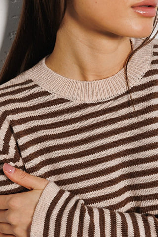 Shop Striped Round Neck Long Sleeve Sweater Now On Klozey Store - Trendy U.S. Premium Women Apparel & Accessories And Be Up-To-Fashion!