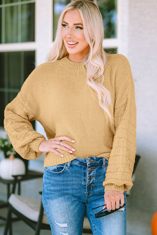 Shop Round Neck Dropped Shoulder Waffle-Knit Sweater Now On Klozey Store - Trendy U.S. Premium Women Apparel & Accessories And Be Up-To-Fashion!
