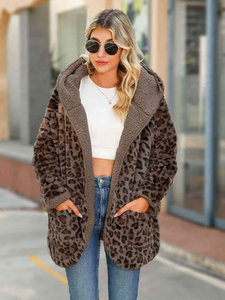 Shop Leopard Hooded Coat with Pockets Now On Klozey Store - Trendy U.S. Premium Women Apparel & Accessories And Be Up-To-Fashion!
