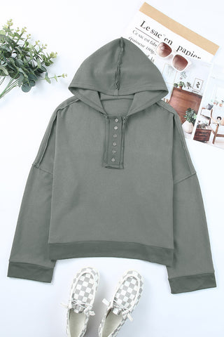 Shop Quarter-Button Exposed Seam Dropped Shoulder Hoodie Now On Klozey Store - Trendy U.S. Premium Women Apparel & Accessories And Be Up-To-Fashion!