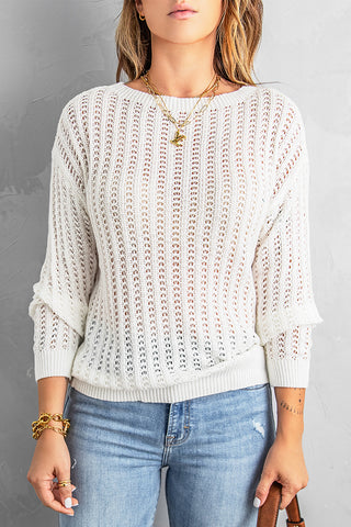 Shop Dropped Shoulder Openwork Sweater Now On Klozey Store - Trendy U.S. Premium Women Apparel & Accessories And Be Up-To-Fashion!