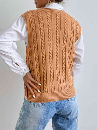 Shop Cable-Knit V-Neck Sleeveless Sweater Vest Now On Klozey Store - Trendy U.S. Premium Women Apparel & Accessories And Be Up-To-Fashion!