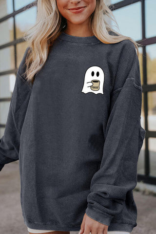 Shop Ghost Graphic Drop Shoulder Sweatshirt Now On Klozey Store - Trendy U.S. Premium Women Apparel & Accessories And Be Up-To-Fashion!