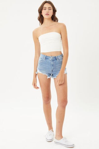 Shop LOVE TREE Raw Hem Cat's Whisker Denim Shorts Now On Klozey Store - Trendy U.S. Premium Women Apparel & Accessories And Be Up-To-Fashion!