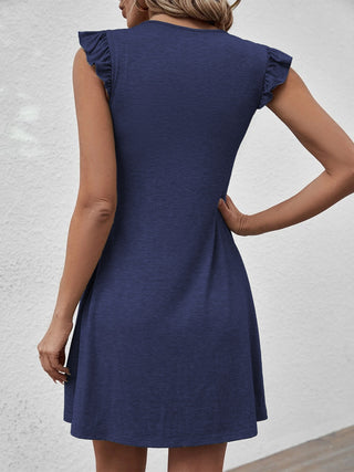 Shop Ruffled V-Neck Cap Sleeve Dress Now On Klozey Store - Trendy U.S. Premium Women Apparel & Accessories And Be Up-To-Fashion!